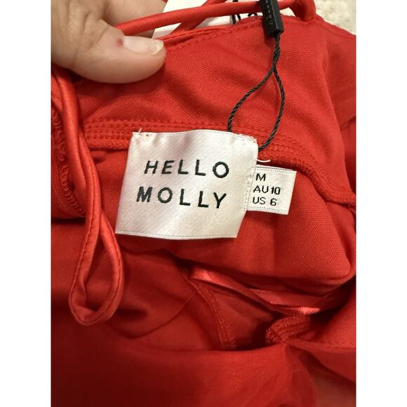 Hello Molly Red Tulle Midi Dress Size M AU10/US6 Deep V Backless Criss Cross NWT - Picture 5 of 6